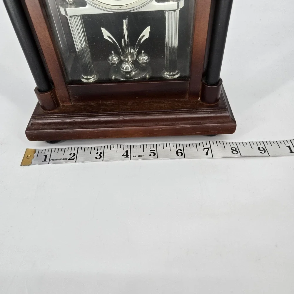 Stiffel Quartz Mantel Clock Rotating Pendulum Wood Glass Case Working Vintage